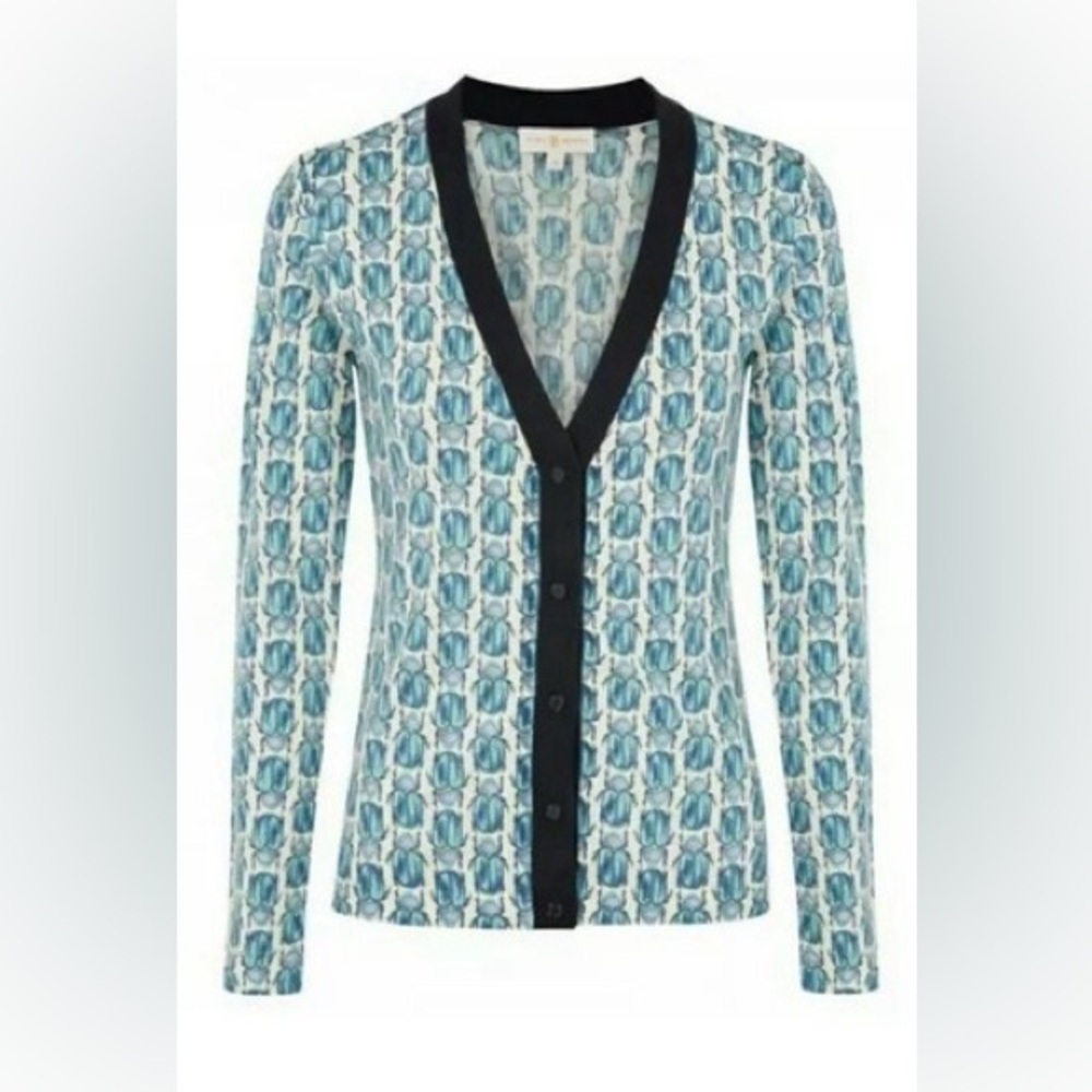 Tory Burch Beetle Scarab Bugs Merino Wool Cardigan Sz Small - Picture 1 of 13